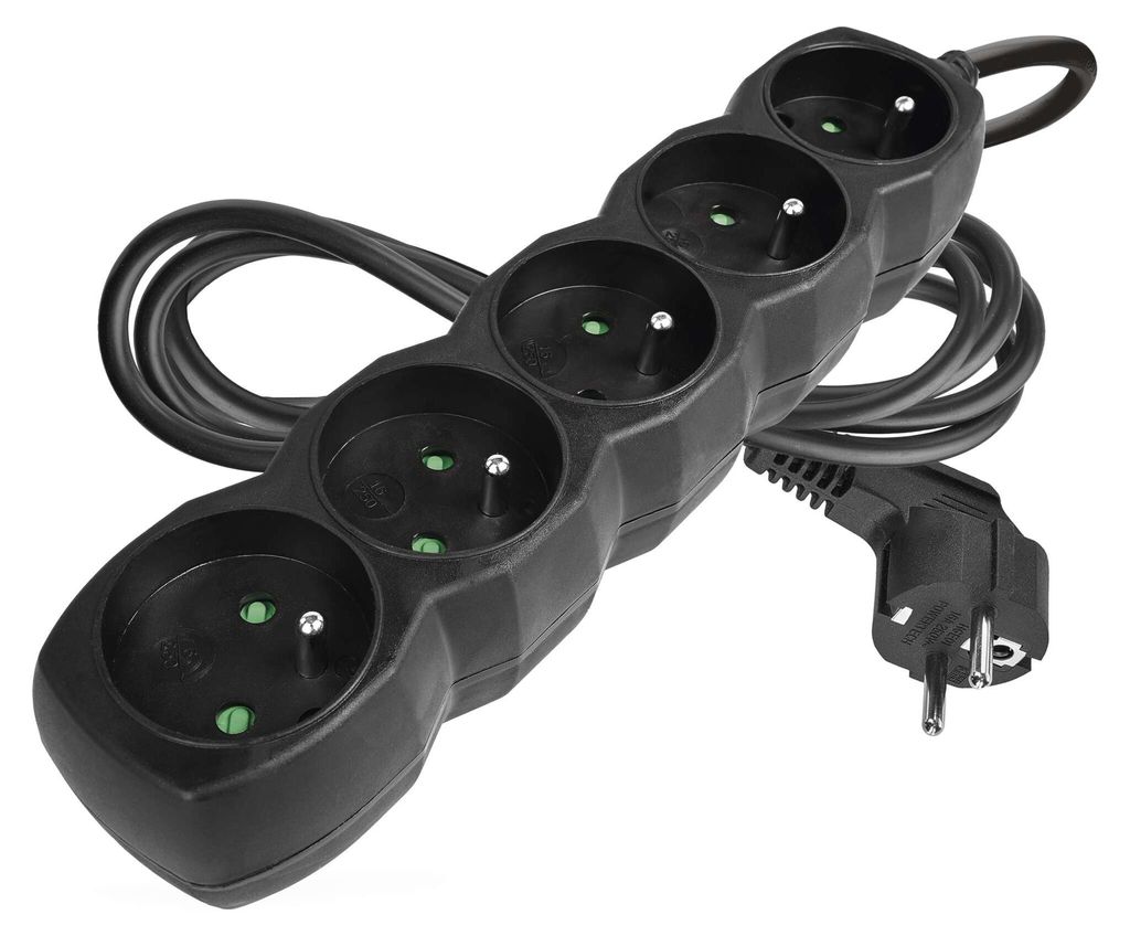 Prodlužovací kabel 2 m / 5 zásuvek / černý / PVC / 1 mm2