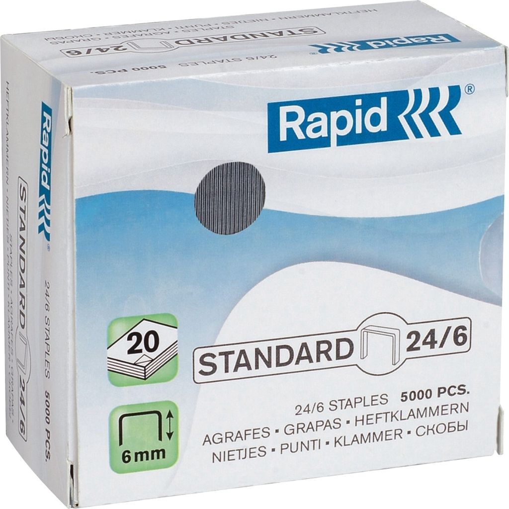 Rapid - Staples 24/6 verzinkter Standard 5000st | Box A 5000 Stück | 10 Stück