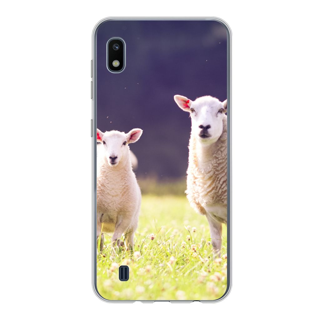 MuchoWow Handyhülle Schutzhülle Hülle für Samsung Galaxy A10 Schaf - Lamm - Blumen Silikon Softcase Handy Hülle - Schutzhülle