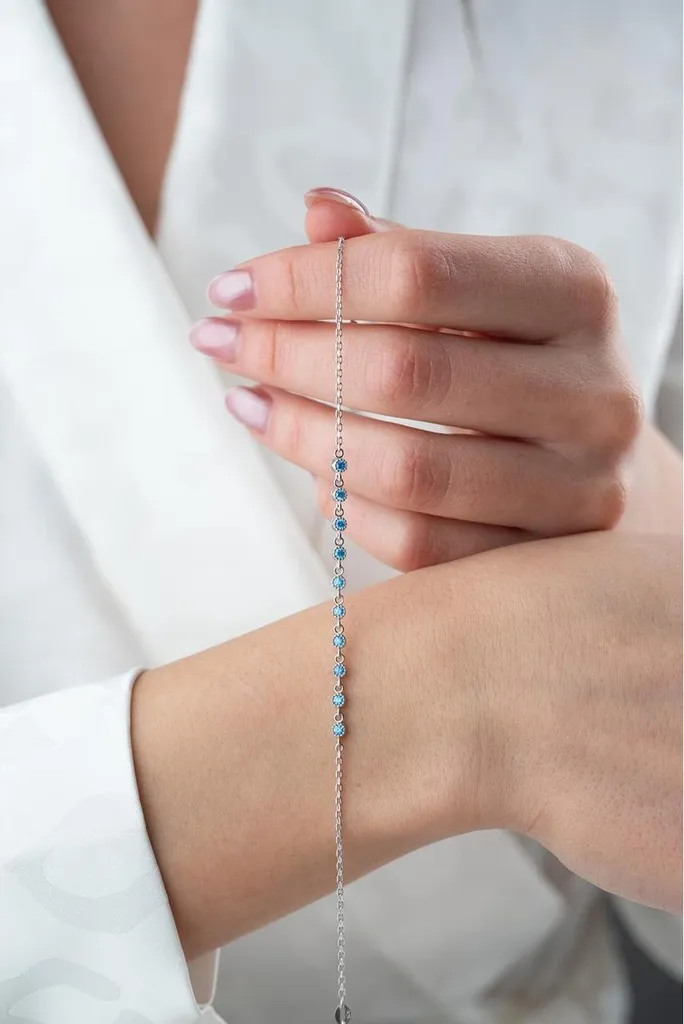 Bracelet en argent 925 aigue-marine - Idée cadeau bijou bleu pour femme