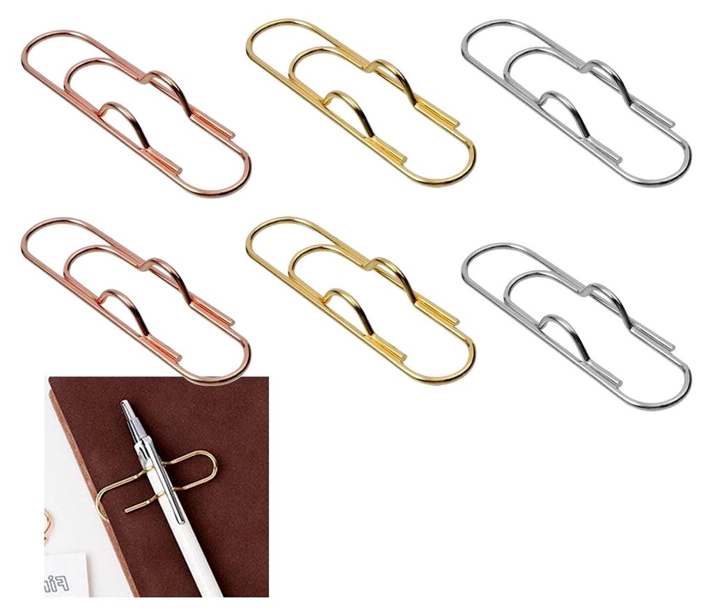 Metall Stift Clips, 6 Stück Büroklammerhalter für Stifte, Stift Clip für Notizbuch aus Edelstahl, passend für fast jede Stiftgröße, in drei ...