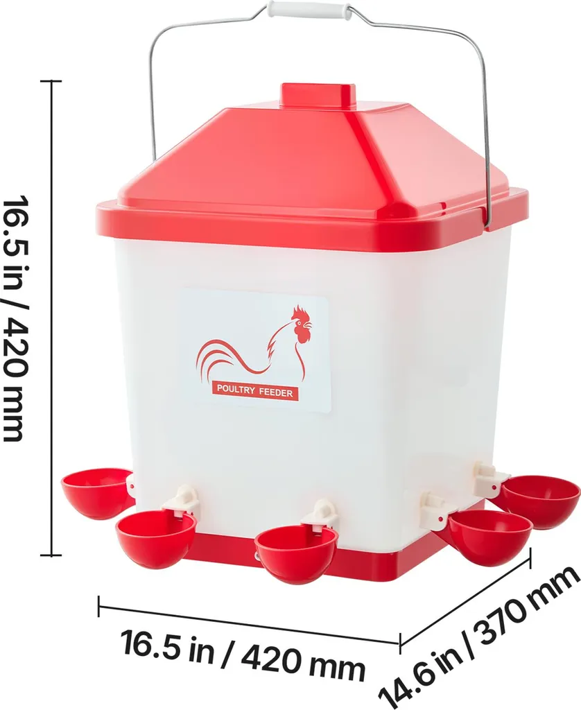 SucceBuy abbeveratoio per polli 19 L, abbeveratoio automatico per pollame con 6 ciotole per l'acqua, distributore d'acqua, sistema a gravità con maniglia e anello di tenuta, materiale robusto in PP, design a prova di perdite, adatto ai polli - 8
