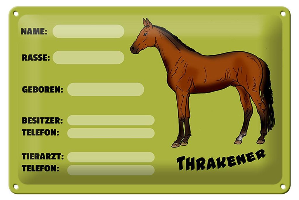 Blechschild Pferd 30x20cm Thrakener Name Besitzer Rasse