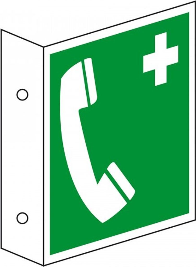 Dreifke Schild I Rettungs-Fahnenschild Notruftelefon, doppelseitig, Kunststo...