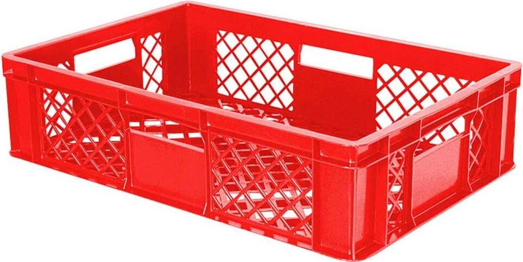 90 Stück Eurobehälter durchbrochen/Bäckerkiste, LxBxH 600 x 400 x 150 mm, PE-HD, lebensmittelecht, rot, Palettenware