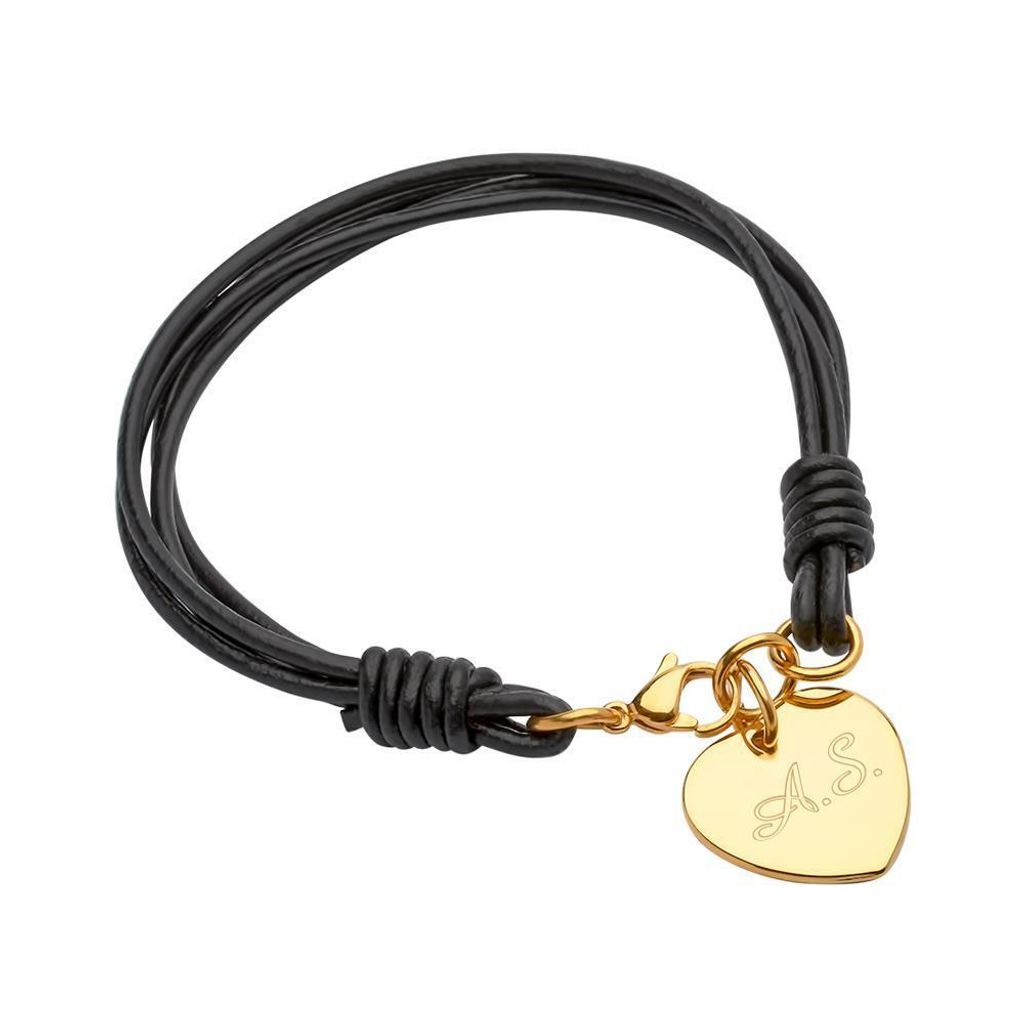 Schwarzes Lederarmband mit vergoldetem Herz Unique LB0405