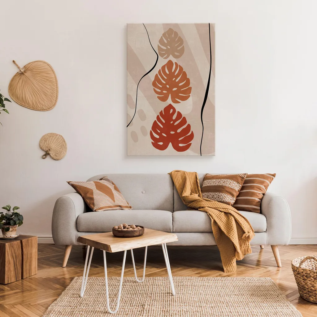 Muralo su tela MONSTERA LEAVES piante astrazione stile boho l. 80cm x h. 120cm - 3