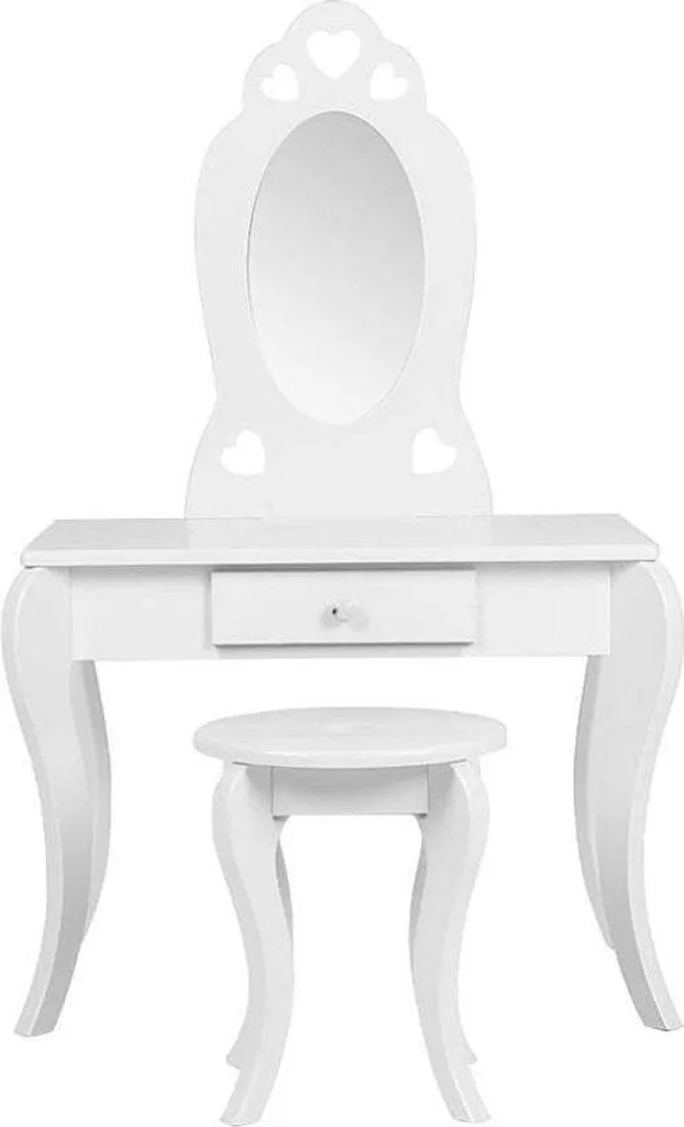 Coiffeuse maquillage blanche avec tabouret et miroirs cœurs - Set complet