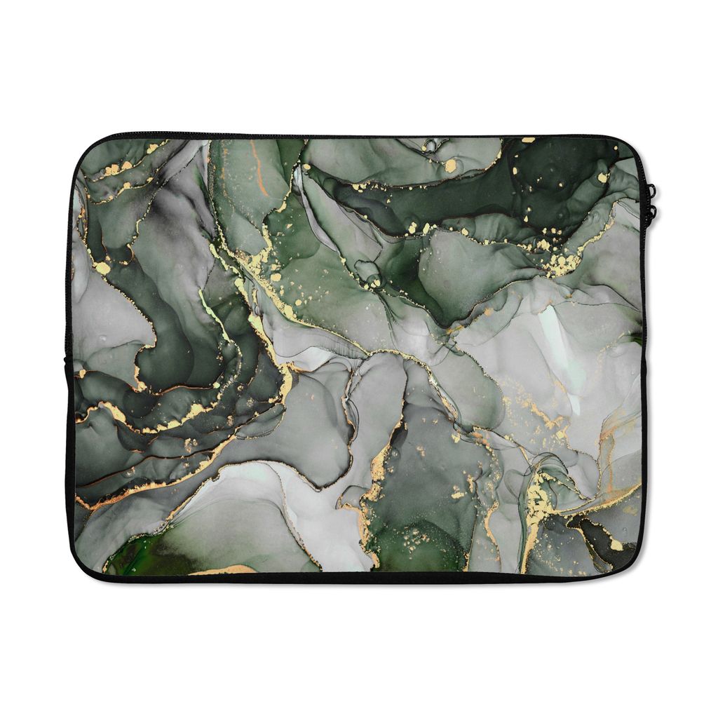 MuchoWow Laptop Hülle 17 Zoll Laptoptasche Luxus - Marmor - Grün - Zipper - Schutzabdeckung