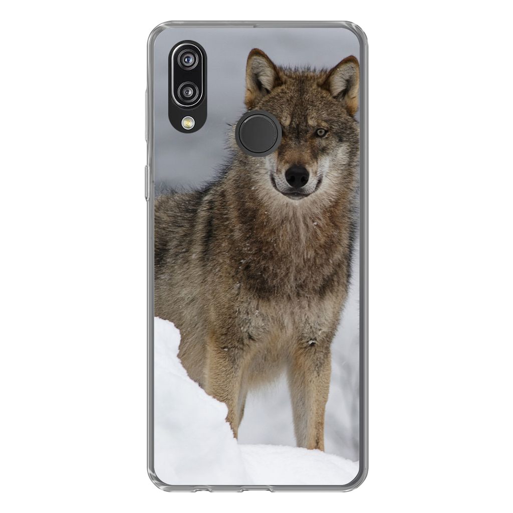 MuchoWow Handyhülle Schutzhülle Hülle für Huawei P20 Lite (2020) Wolf - Schnee - Tiere Silikon Softcase Handy Hülle - Kartenhalter