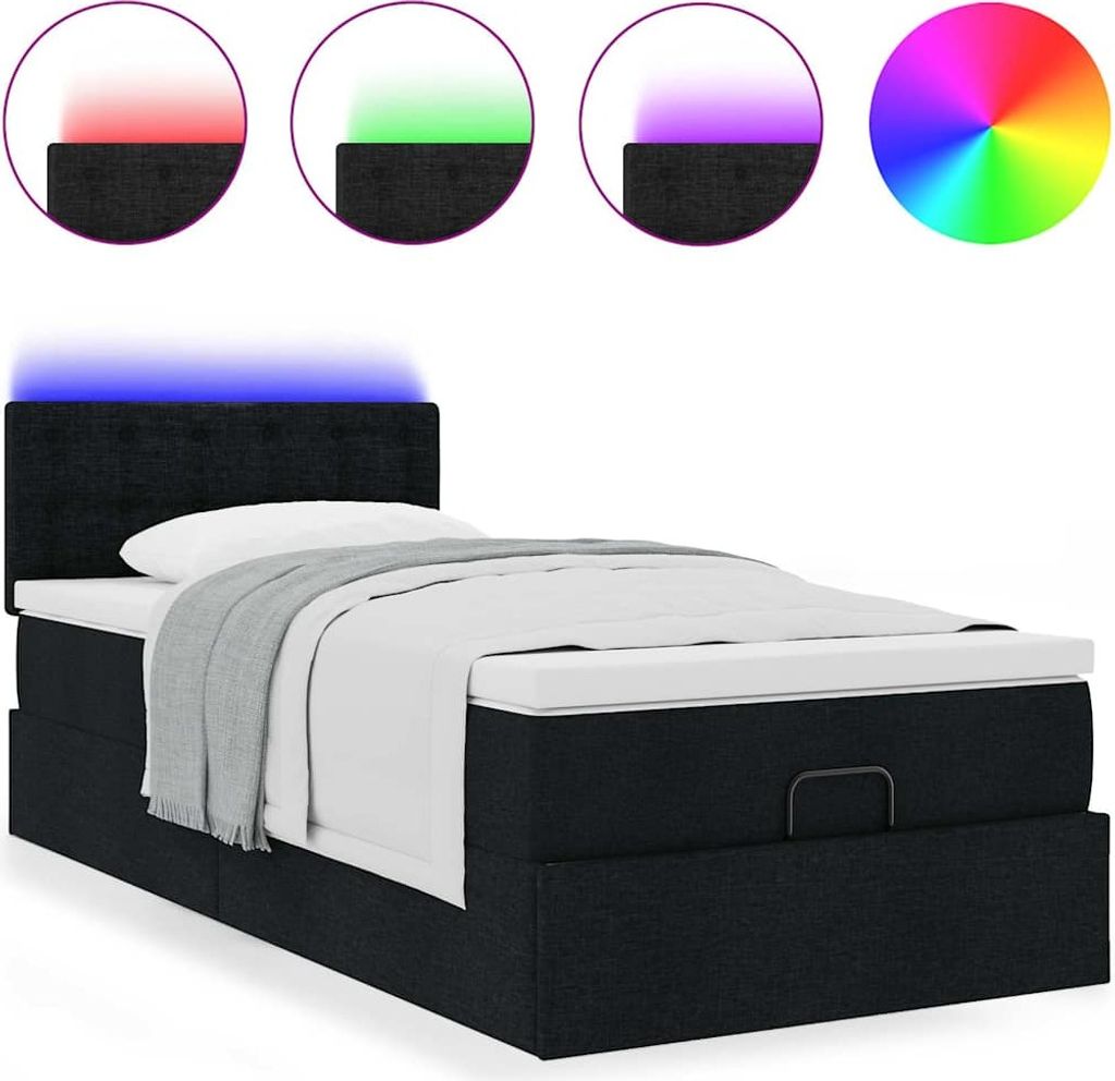 Ottomane Bett mit Matratze & LEDs Schwarz 80x200 cm Stoff