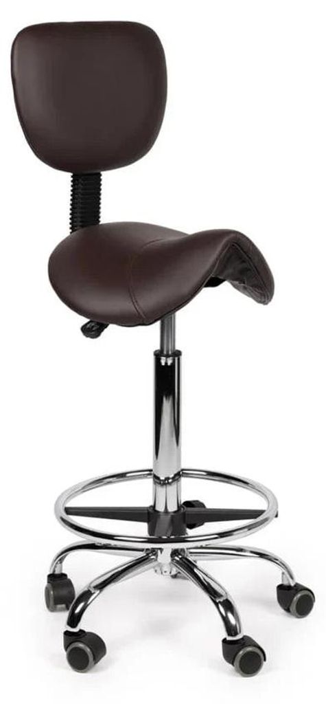 Ergonomisch Sattelhocker Braun Mit Lehne Auf Räder - Hoch (70-84cm) / ohne Fußstütze / Standardmäßige Räder