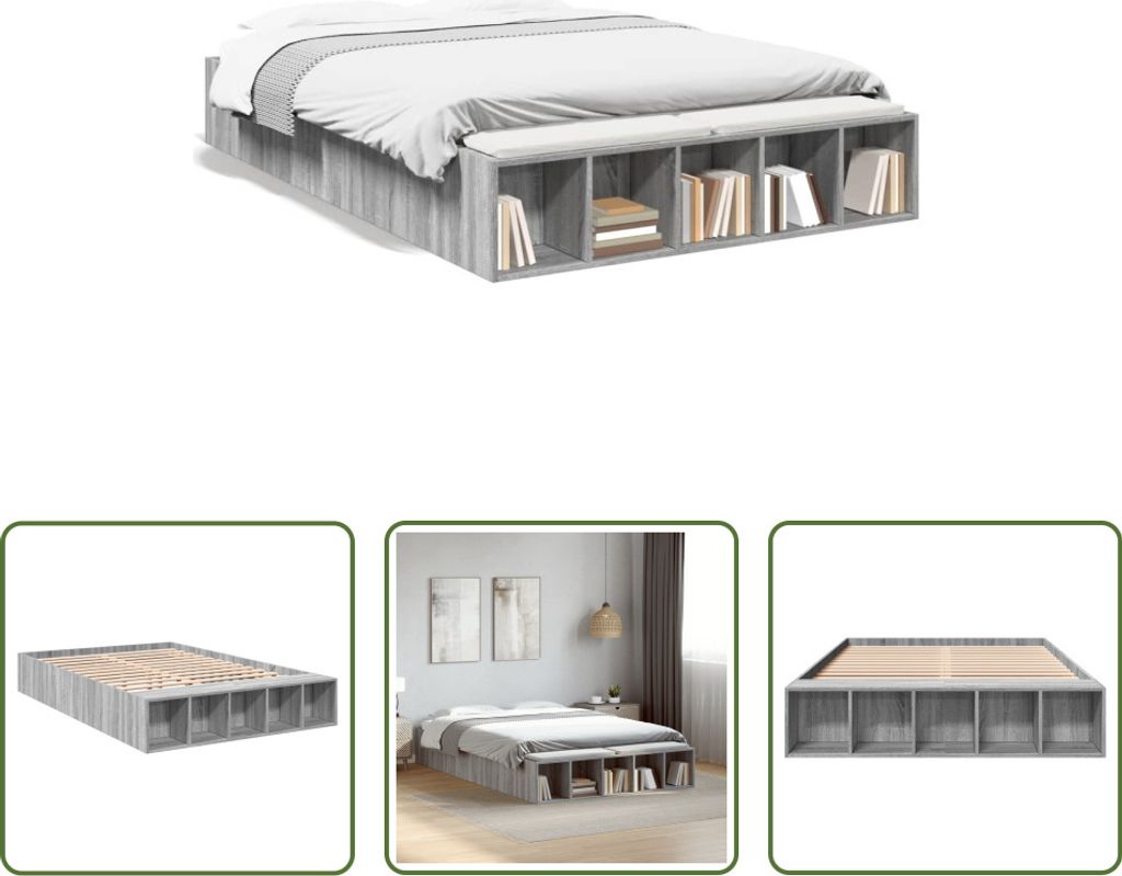 The Living Store Bettgestell Grau Sonoma 120x190 cm Holzwerkstoff