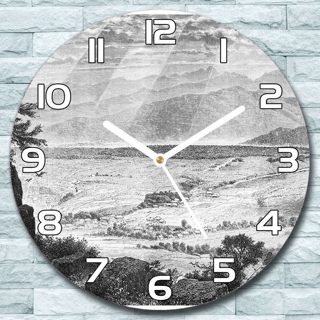 Wanduhr aus Glas Rund fi 30 Berglandschaft Quarz Deko Schlafzimmer Büro