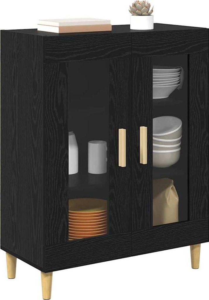 "Winter Sale" Sideboard Schwarz Eichen-Optik 69,5 x 34 x 90cm Holzwerkstoff - clorisNeu569294 - Kommoden