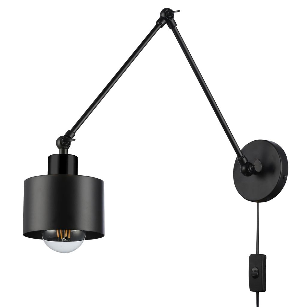 MasterLED Wandleuchte - E27 - Schwarz - mit Schwenkarm & Stecker - flexible Wandlampe für Schreibtisch & Lesebereich