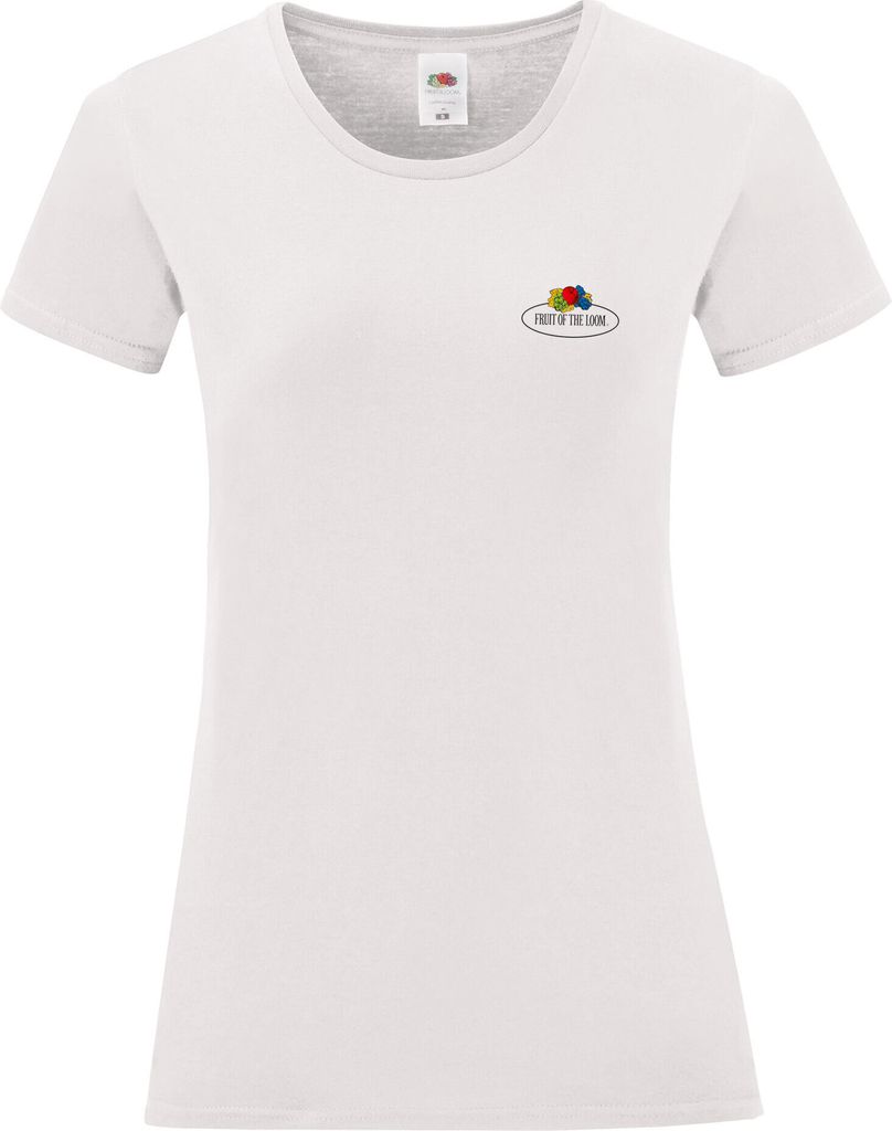 Fruit of the Loom Ladies Iconic 150 T-Shirt mit Vintage-Logo auf der Brust Farbe: weiß - Vintage-Logo klein Größe: XS