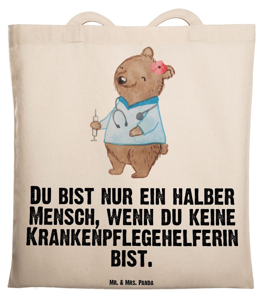 Mr. & Mrs. Panda Einkaufstasche Krankenpflegehelferin Herz - Transparent - Geschenk, Shopping Tasche, Tote Bag, Jutebeutel, Lustig, Ausbildung, Wit...