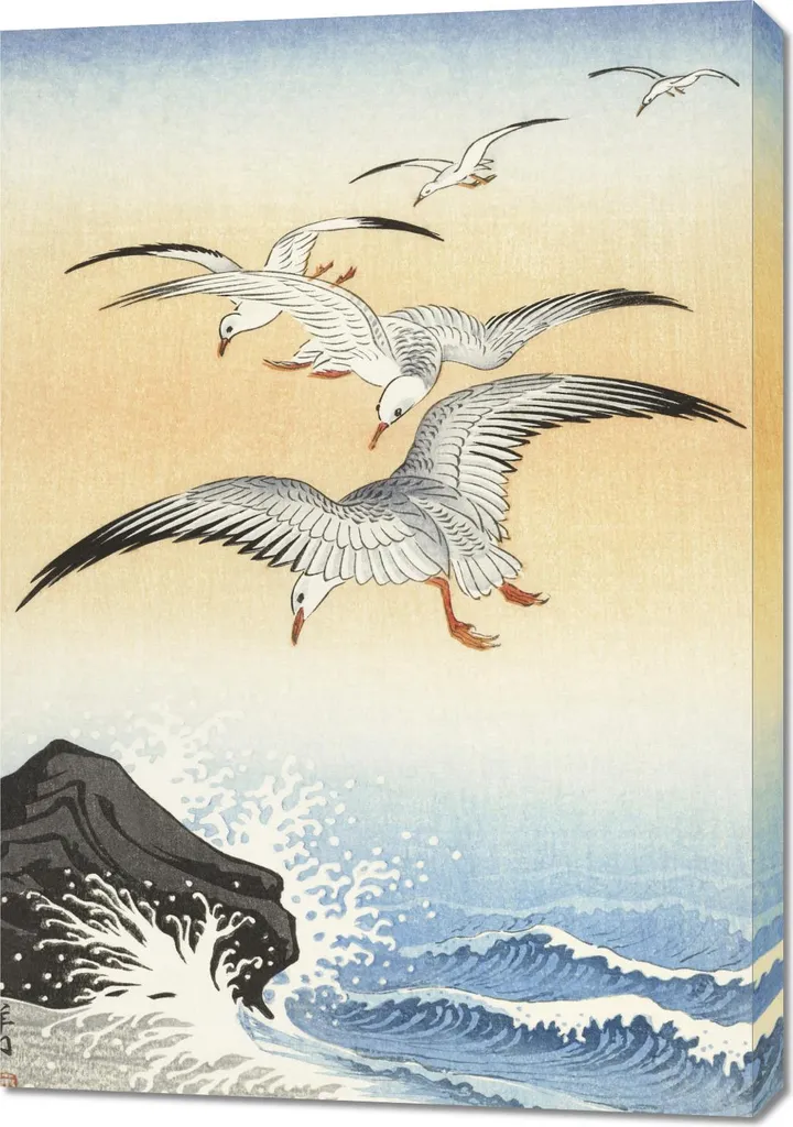 Stampa Vintage Giapponese Five Seagulls 70x100 Koson per Salotto