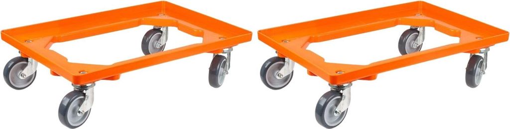 SparSet 2x Transportroller für Euroboxen 60x40cm mit Gummiräder orange | Offenes Deck | 2 Lenkrollen & 2 Bremsrollen | Traglast 300kg | Kistenrol...