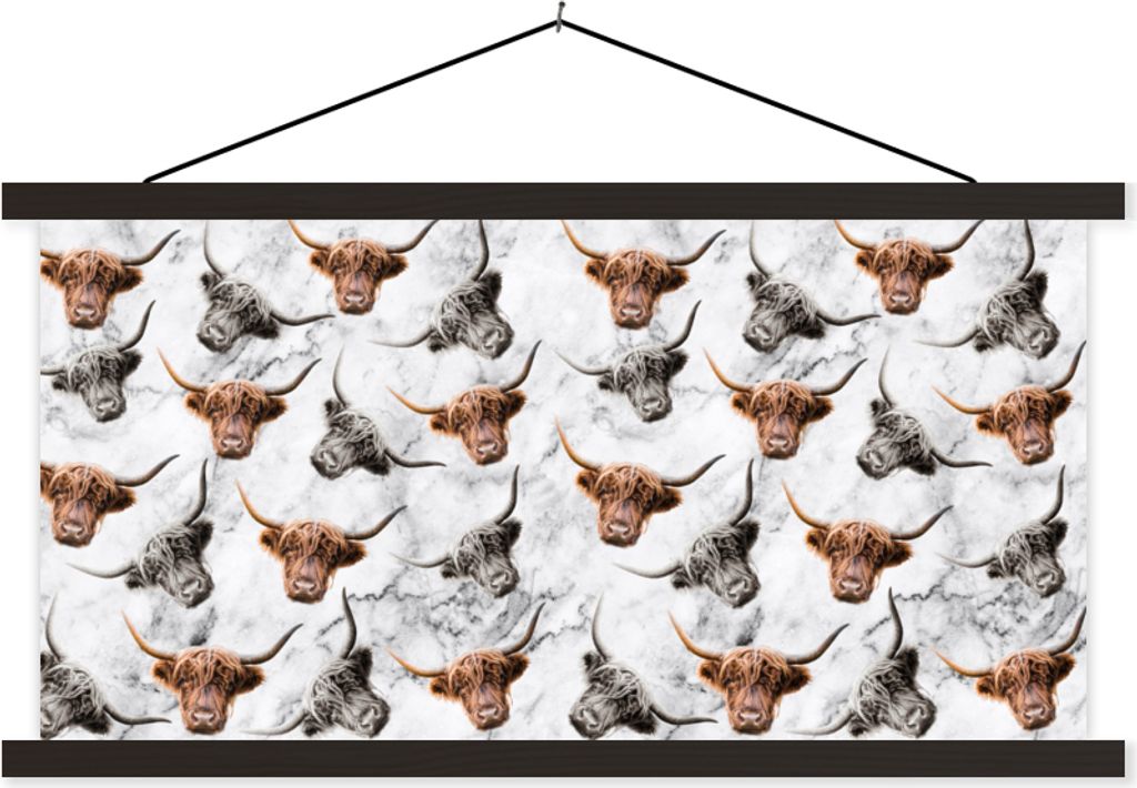 MuchoWow Textilposter Schottisches Hochlandrind - Tiere - Muster 150x75 cm mit schwarzem Rahmen - Posterleiste