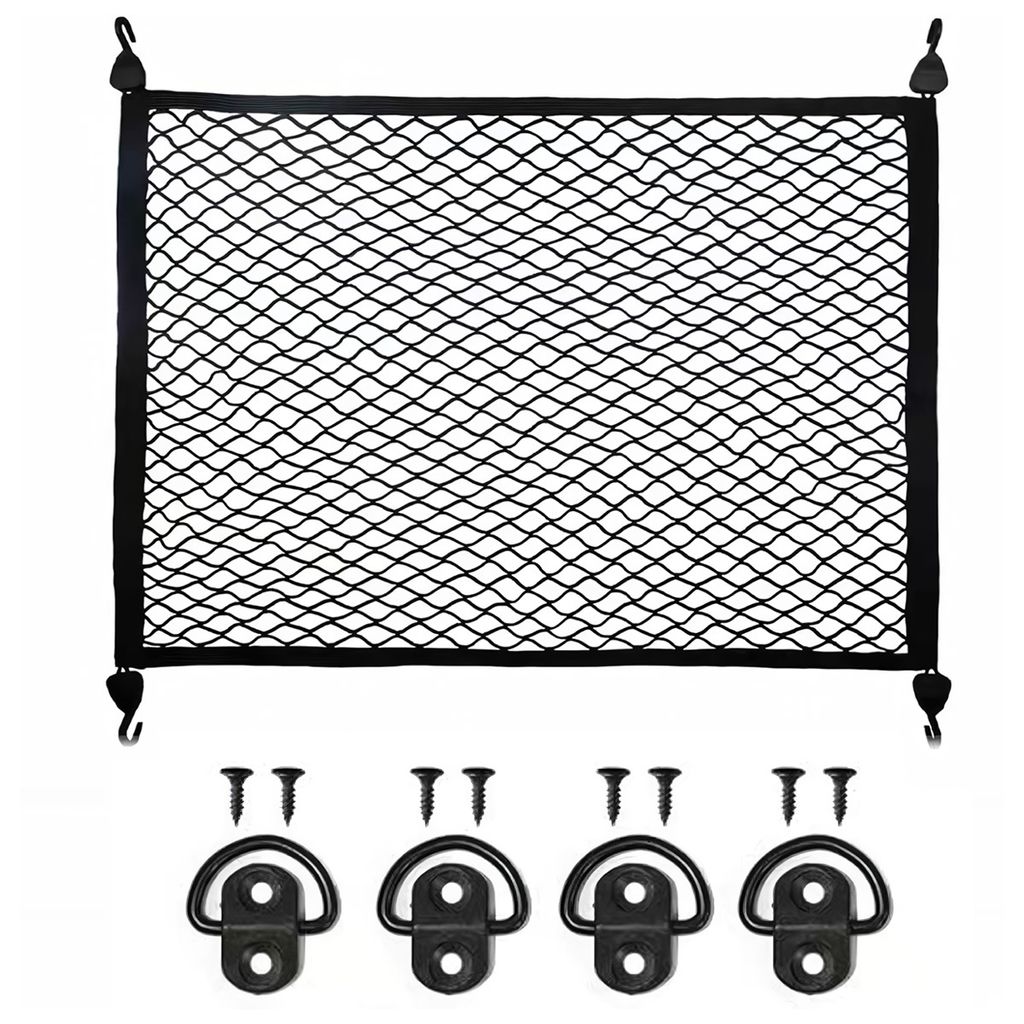 Für SUV-Kofferraum-Ladungsnetz, dehnbarer Mesh-Organizer, 39 x 32 Zoll, erweiterbar auf 63 x 43 Zoll, mit Befestigungshaken, D-Ringen, Gepäckabde...