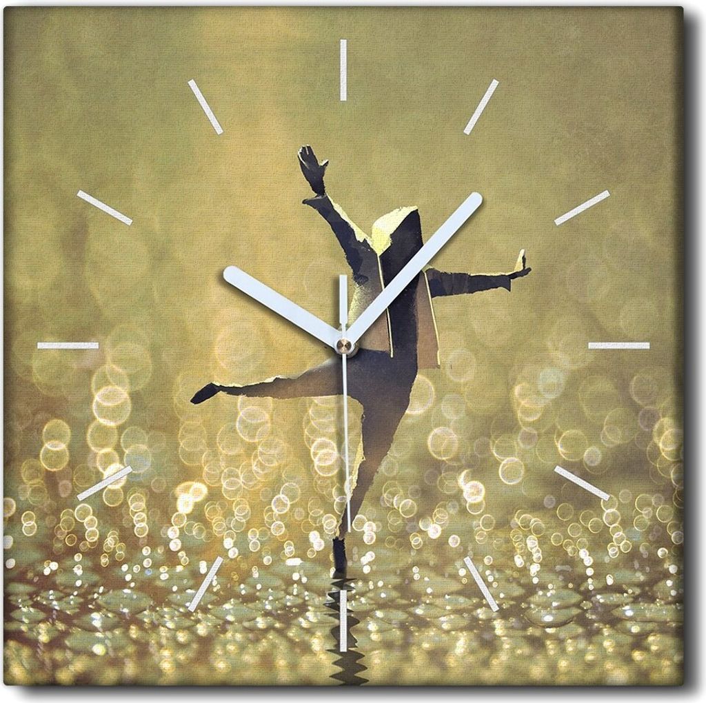 Coloray Uhr auf Leinwand 30x30 cm Wand Uhr Dekoration Wohnzimmer Segeltuch weiße Zeiger -Tanzen-Mokre-Straßen