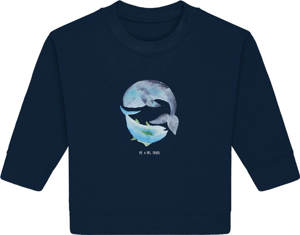 Mr. & Mrs. Panda Organic Baby Pullover Walfisch Thunfisch 12. - 18. Monat - French Navy - Geschenk, Bullover, Lustige Sprüche, Wahl, Witz, Spruch ...