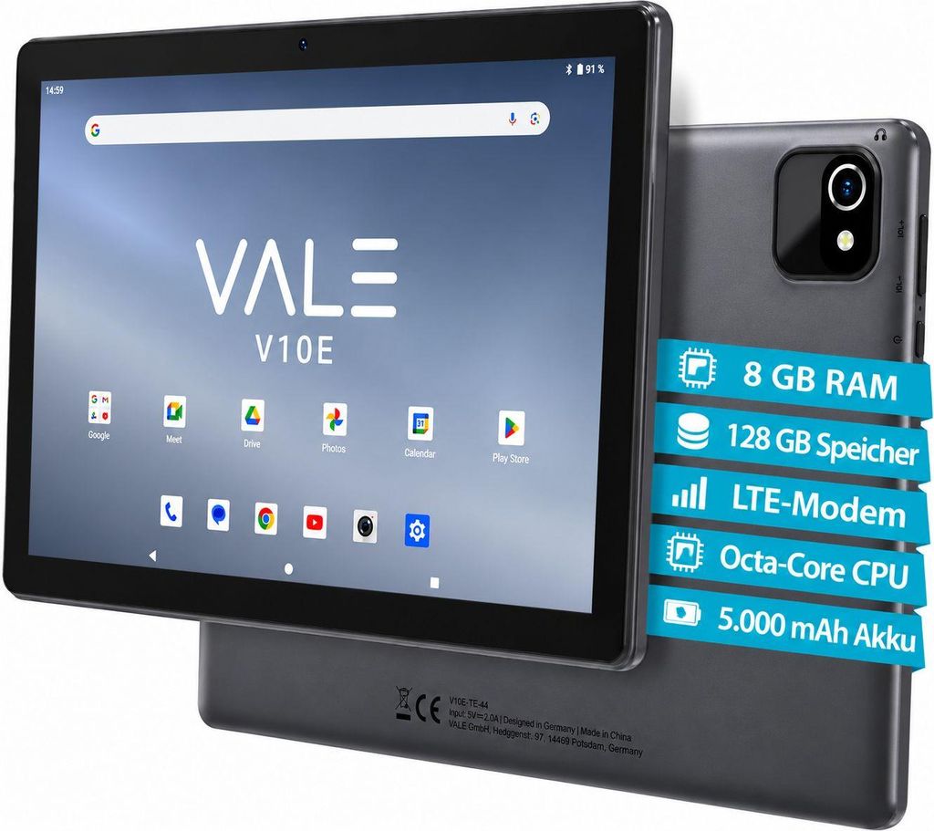 Vale V10E Tablet -10,1" WiFi+4G LTE ,8 GB RAM, 128GB ROM, Produktbild 