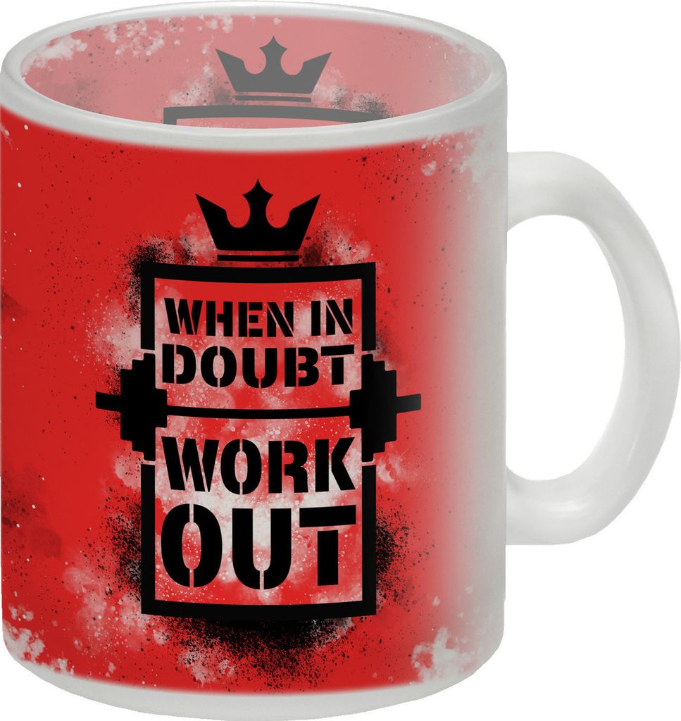 When in doubt Work out Glas Tasse mit motivierendem Spruch in {rot}