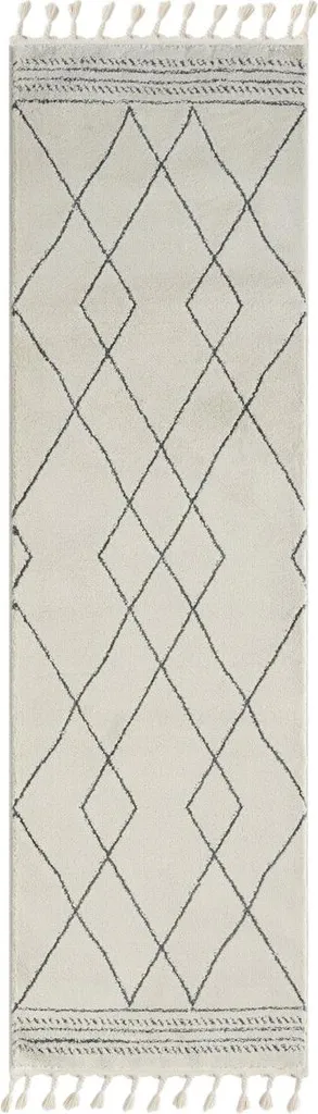 Grand Tapis de Couloir 80x250 cm Blanc Gris Style Marocain CA40068