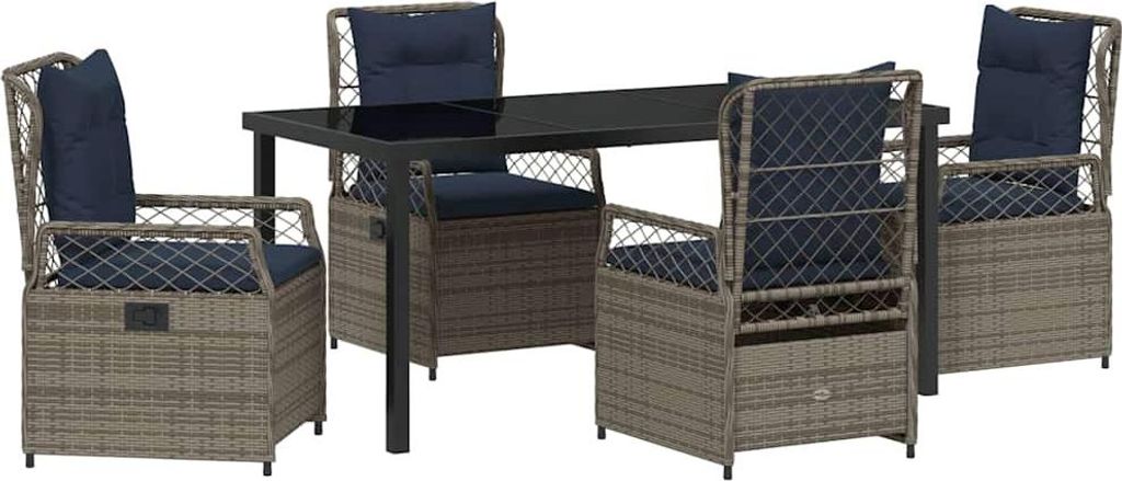 vidaXL Garten Essgruppe 5 pcs Grau Poly-Rattan