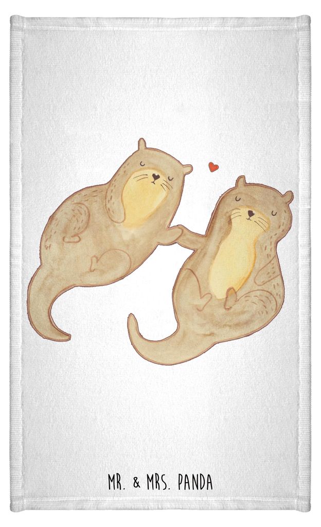 Mr. & Mrs. Panda Frotteehandtuch Otter Hände halten - Weiß - Geschenk, Händchen, Gästehandtuch Bunt, Liebe, glücklich, badezimmer handtuch, g...