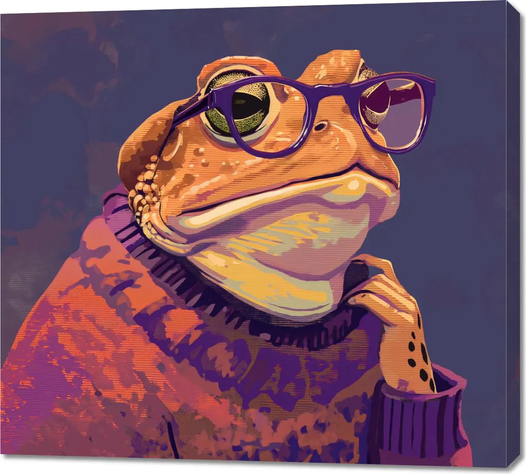 Quadro su Tela Hipster Frog 100x90 - Arte Narrativa Moderna