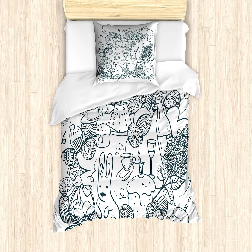 Set copripiumino ABAKUHAUS per letti singoli, arte monocromatica Pasqua, antiacaro, adatto a chi soffre di allergie, con federa, 135 cm x 200 cm - 80 x 80 cm, blu scuro ardesia bianco