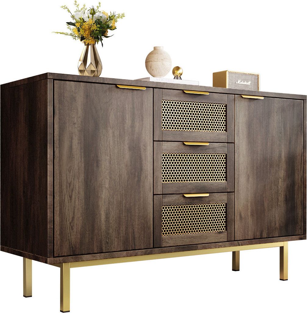 Sideboard-Schrank,Kommode mit 3 Schubladen und 2 Türen,Metallgriffe Kommode,Mehrzweckschrank für Flur, Schlafzimmer, Wohnzimmer und Kinderzimmer