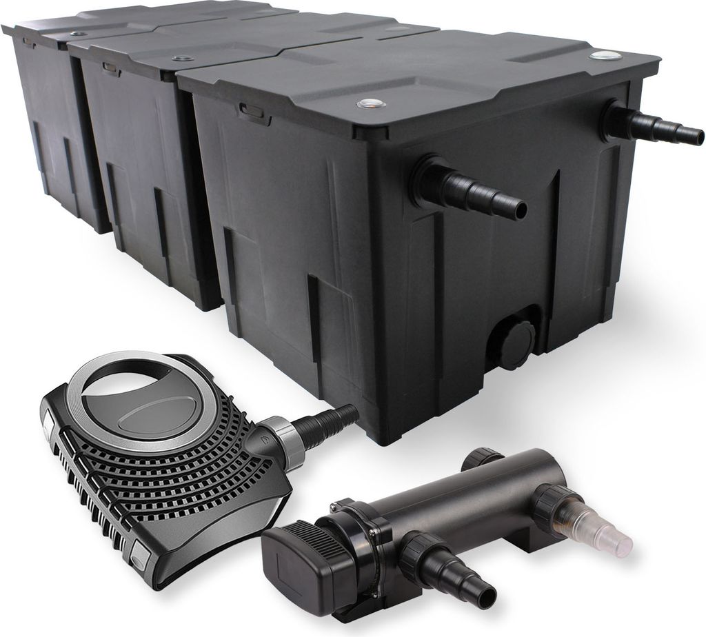 SunSun Komplettset: CBF-350C Teichfilter bis 90000 L Teichfilteranlage als Durchlauffilter, CTF-8000 SuperECO Teichpumpe 8000l/h 70W, CUV-318 Teich...