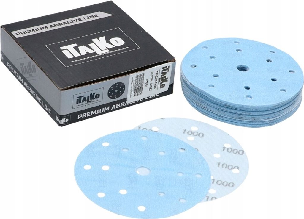 ITALKO Schleifscheiben P1000 150mm 15 Loch – 50x Klett Flex Schleifpapier Lack Schleifen Polieren Auto Staubfrei