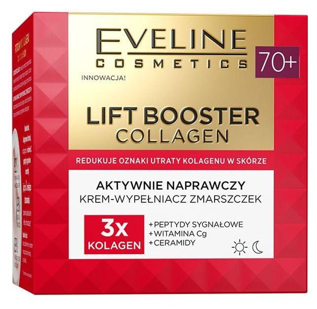 Eveline Cosmetics Lift Booster Collagen Faltenfüller Creme 70+ - Fortschrittliche Reparaturtherapie mit 3 Kollagenarten, Vitamin Cg, Peptiden & Ce...