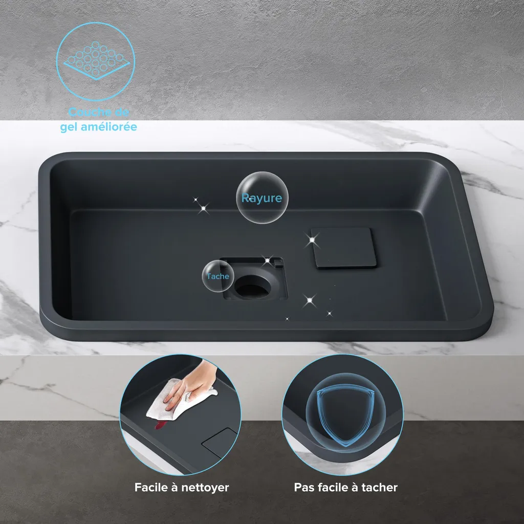 Vasque Anti-Trace Anthracite Mat 53 cm Lavabo à Encastrer Robuste - 4