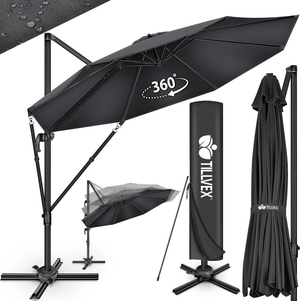 tillvex® Premium hliníkový slunečník 330 cm antracit + kryt Obrázek produktu 