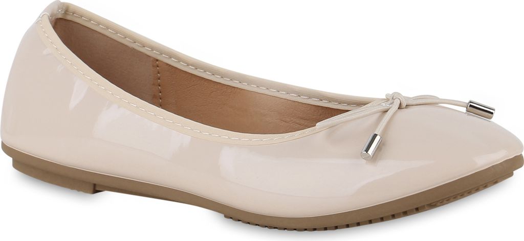 VAN HILL Damen Klassische Ballerinas Schleifen Schuhe 841029, Farbe: Beige, Größe: 37