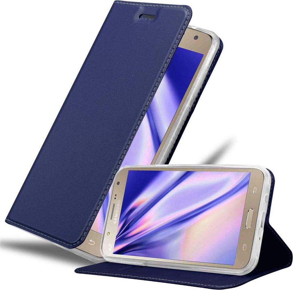 Cadorabo Handyhülle für Samsung Galaxy J7 2015 Schutz Hülle in Blau Cover Etui Book Case Booklet