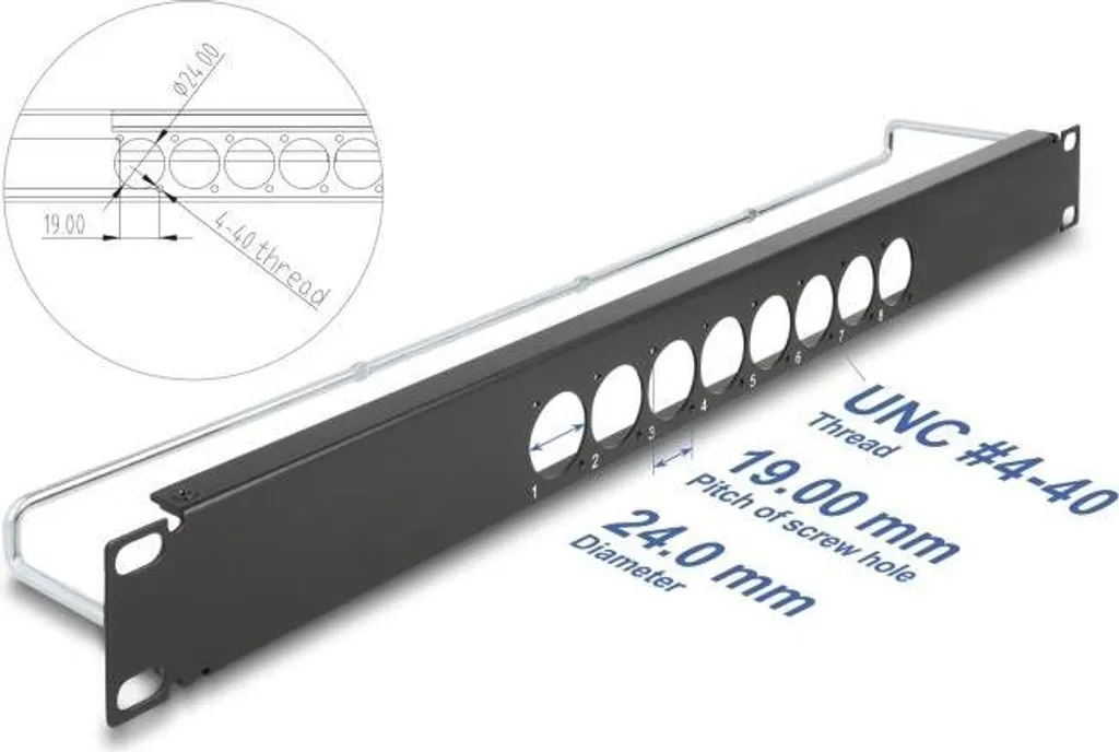 Delock 67060 Pannello Patch 19" D-Type 8 Porte con Barra di Trazione