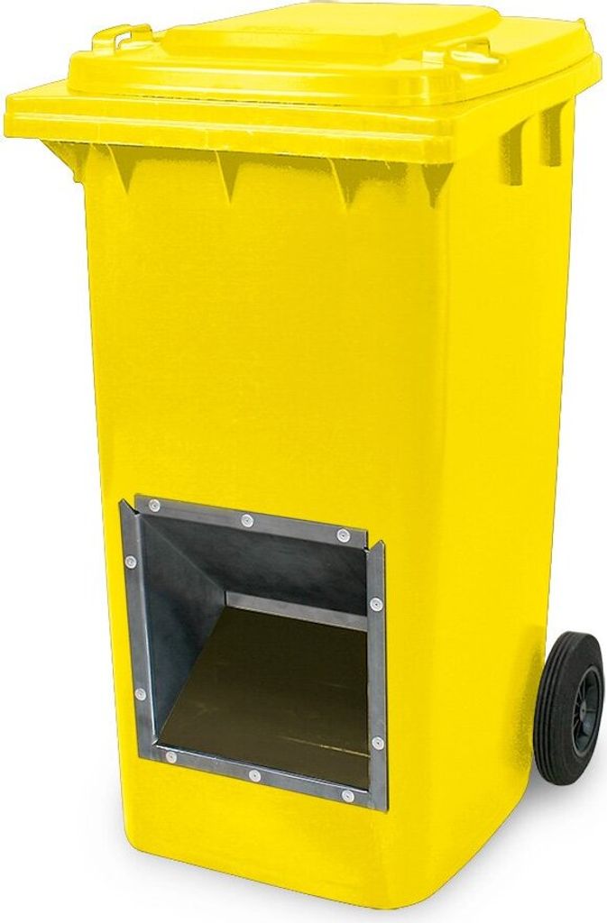 Mobiler Streugutbehälter, Streusalzbehälter 240 Liter, mit Entnahmeöffnung, auch für Streusplit, gelb