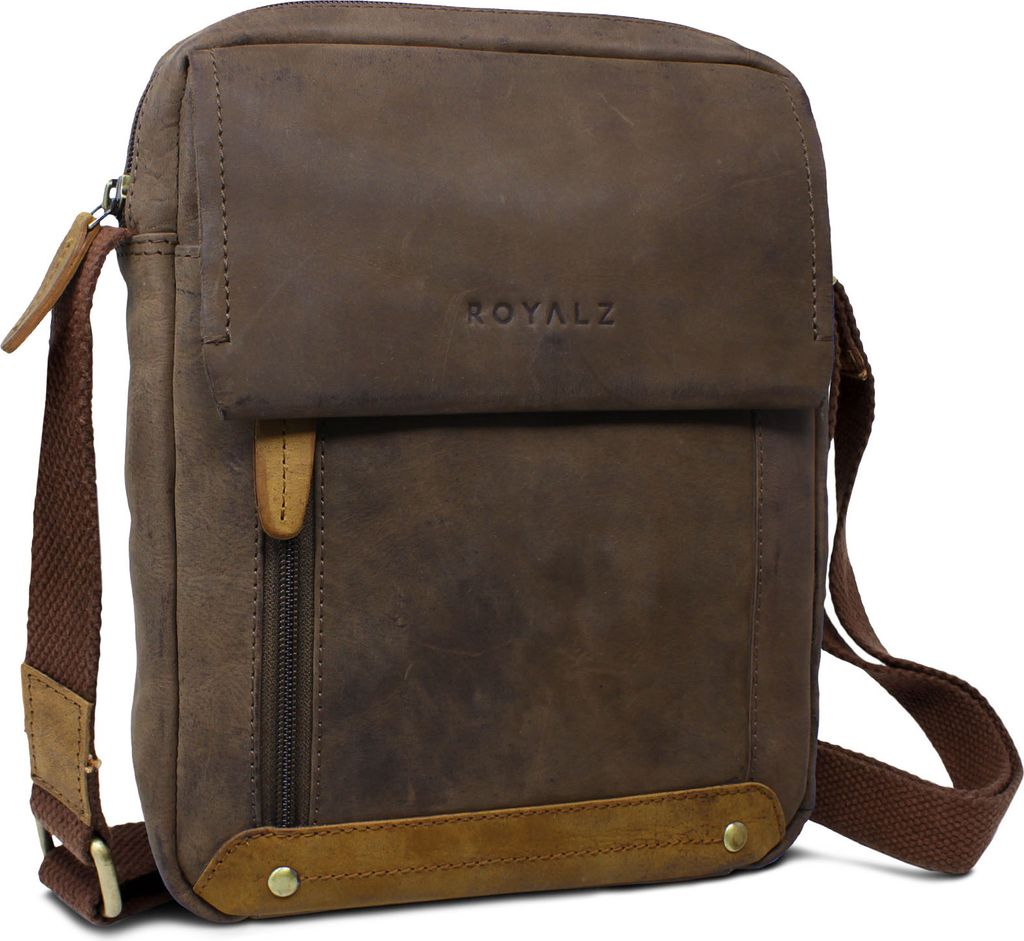 ROYALZ 'Idaho' Moderne Kleine Umhängetasche Herren Leder Männer Handtasche Vintage 10 Zoll Tablet leichte Ledertasche viele Fächer schmal Mini M...