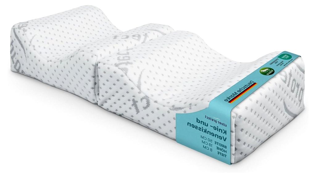 Memory Foam Kissen (Knie-/Venenkissen / 25x19x7,5cm) viskoelastisches Kniekissen - Silver Protect Bezug antimikrobiell abnehmbar -