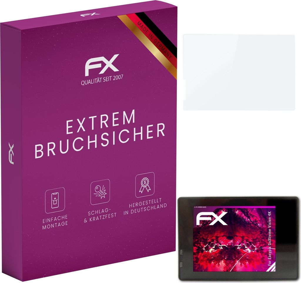 atFoliX FX-Hybrid-Glass Displayfolie kompatibel mit Easypix GoXtreme Vision 4K Glasfolie