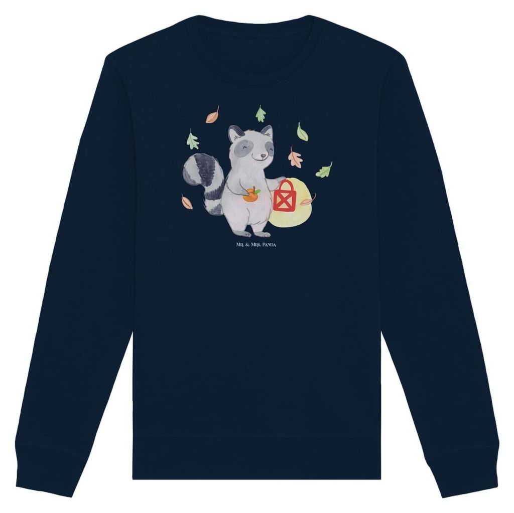 Mr. & Mrs. Panda Baumwoll Pullover Waschbär Laterne Größe M - French Navy - Geschenk, Sweatshirt, Halloween, Trick Or Treat, Pulli, Bio, Deko, D...