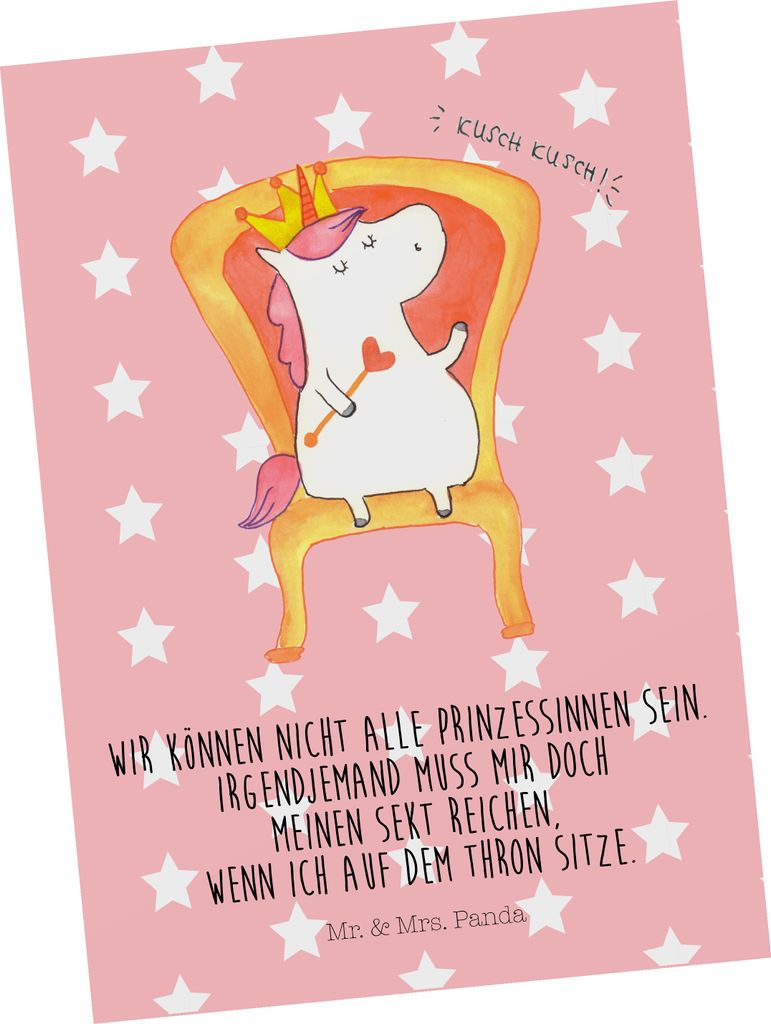 Mr. & Mrs. Panda Grußkarte Einhorn Prinzessin - Rot Pastell - Geschenk, Geburtstag, Ansichtskarten, Unicorn, einzelkarte, Postkarte, Geburtstagsge...